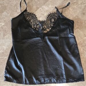 Black Lace Trim Satin Camisole